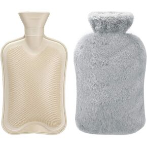 زجاجة ماء ساخن مطاطية من كاتيسيمو، كيس ماء ساخن سعة 2 لتر مع أغطية ناعمة قابلة للإزالة، زجاجة مياه ساخنة أو باردة من المطاط الكلاسيكي الفاخر لتشنجات الدورة الشهرية وتخفيف آلام الرقبة والكتف (رمادي) in Kuwait