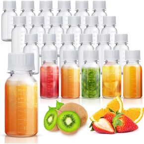 Zubebe 24 Pcs Plastic Bottles with Caps Clear Ginger Shots Bottles with Lids Leak Proof Small Juice Bottle for Freezer Mini Water Bottle Containers for Drink Milk Beer Coffee Liquid (3.3oz)
