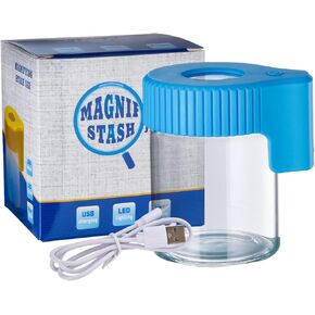 Honeypuff Magnifying Glass Jar with Light, Light-Up LED Transparent Glass Air Tight Storage Jars Magnifying Viewing Jar (Black) in Saudi Arabia