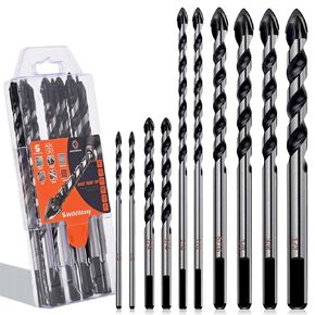 Concrete Drill Bit Set 10PCS (1/8"-1/2"), Professional Masonry Drill Bit Carbide Tip Work for Glass/Hard Plastic/Cement/Brick/Wood/Tile in Kuwait