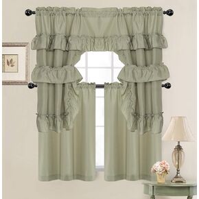 GoodGram Country Farmhouse Living Solid Colored Cafe Kitchen Curtain Tier & Swag Valance Set - Assorted Colors (Blue)