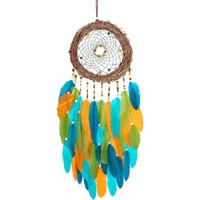 صائدة الأحلام صائدة الأحلام، منسوجة يدويًا من الروطان الطبيعي، ريش الإوز النابض بالحياة، خرزات خشبية، مصنوعة يدويًا لتزيين حائط غرفة نوم السيارة في المنزل، هدية عيد الميلاد، زخارف معلقة - العلامة التجارية HOLSM-III® in Kuwait