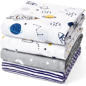 david's kids 4 Pack Baby Muslin Swaddle Blankets, 100% Cotton Swaddling Blankets Wrap for Boys Girls, Ultra Soft Breathable Receiving Blanket, New Born Essentials,Clouds
