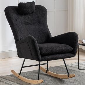 Tiophome Nursery Rocking Glider Rocker Accent Chairs Upholstered Seat with High Backrest & Headrest, Comfy Window Side Armchair Sofa for Nursing, Living Room, Bedroom, Office,Teddy Fleece, Black in Saudi Arabia