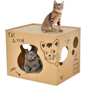 Foldable Two Story Cat House - Double Layer Corrugate Scratchers Box, Condo and House Cat Scratcher Pad Reversible Corrugated Cardboard Cat Scratcher for Indoor Cats Rabbit,Small Animals,Small Pets in Saudi Arabia