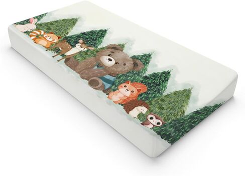 Woodland Animals Green Forest Changing Pad Covers Bear Raccoon Squirrel Deer Rabbit Hedgehog Owl Trees Diaper Change Table Cover Sheets for Boys Girls Soft Stretch Changing Table Mats 32''x16'' in Saudi Arabia