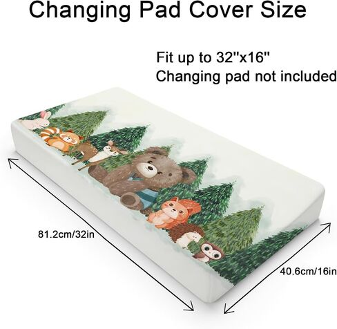 Woodland Animals Green Forest Changing Pad Covers Bear Raccoon Squirrel Deer Rabbit Hedgehog Owl Trees Diaper Change Table Cover Sheets for Boys Girls Soft Stretch Changing Table Mats 32''x16'' in Saudi Arabia