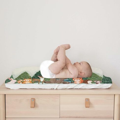 Woodland Animals Green Forest Changing Pad Covers Bear Raccoon Squirrel Deer Rabbit Hedgehog Owl Trees Diaper Change Table Cover Sheets for Boys Girls Soft Stretch Changing Table Mats 32''x16'' in Saudi Arabia