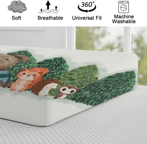 Woodland Animals Green Forest Changing Pad Covers Bear Raccoon Squirrel Deer Rabbit Hedgehog Owl Trees Diaper Change Table Cover Sheets for Boys Girls Soft Stretch Changing Table Mats 32''x16'' in Saudi Arabia