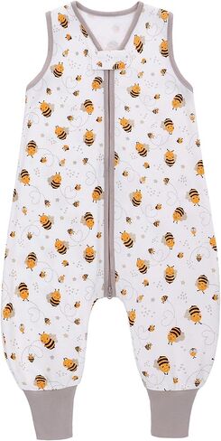 كيس نوم للأطفال بأرجل، كيس نوم للأطفال بدون أكمام TOG 0.5، بطانية ناعمة يمكن ارتداؤها بدون أقدام، كيس نوم مصنوع من القطن بنسبة 100% للأطفال الصغار الأولاد والبنات (أبيض، نحل، L(3T-4T)) in Kuwait