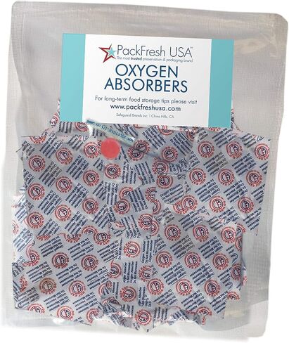 PackFreshUSA: 50 Pack - 500cc Oxygen Absorber Packs - Food Preservation - Long-Term Food Storage Guide Included in Saudi Arabia