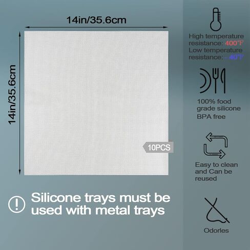 اوروال 10 قطع من اوراق تجفيف السيليكون، تستخدم على المجفف ومجفف التجميد، بساط تجفيف غير لاصق، للحوم ولحم البقر والمشنج والاعشاب، مع مقاومة لدرجات الحرارة العالية، سهلة التنظيف، مربع 14×14 انش in Kuwait