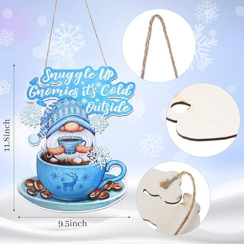 Christmas Door Sign Plaque Christmas Party Decoration Gnome Decor Winter Coffee Cup Snowflake Door Hanger Christmas Wall Decor Snuggle up Gnomies It's Cold Outside Home Decor Outdoors in Kuwait