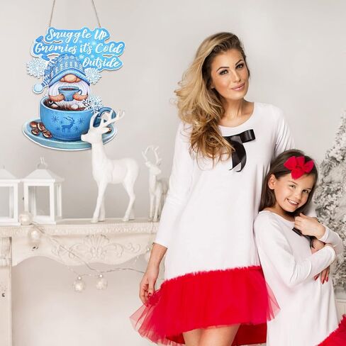 Christmas Door Sign Plaque Christmas Party Decoration Gnome Decor Winter Coffee Cup Snowflake Door Hanger Christmas Wall Decor Snuggle up Gnomies It's Cold Outside Home Decor Outdoors in Kuwait