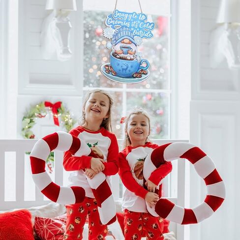 Christmas Door Sign Plaque Christmas Party Decoration Gnome Decor Winter Coffee Cup Snowflake Door Hanger Christmas Wall Decor Snuggle up Gnomies It's Cold Outside Home Decor Outdoors in Kuwait