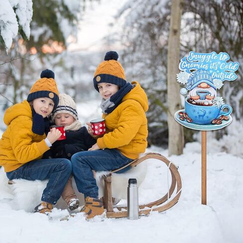 Christmas Door Sign Plaque Christmas Party Decoration Gnome Decor Winter Coffee Cup Snowflake Door Hanger Christmas Wall Decor Snuggle up Gnomies It's Cold Outside Home Decor Outdoors in Kuwait