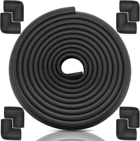 Baby Proofing Edge Corner Protector, 20.5 ft (18.1ft Edge + 8 Corners) Baby Proof Corner Guards,Thick Table Bumper Guard, 3M Pre-Taped Corners, Soft Rubber Foam Guard Heavy-Duty Black in Kuwait