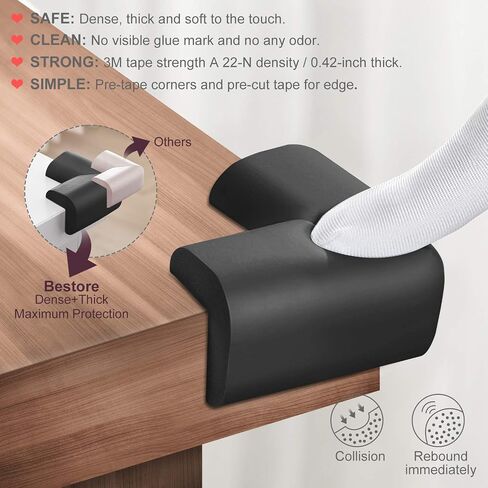 Baby Proofing Edge Corner Protector, 20.5 ft (18.1ft Edge + 8 Corners) Baby Proof Corner Guards,Thick Table Bumper Guard, 3M Pre-Taped Corners, Soft Rubber Foam Guard Heavy-Duty Black in Kuwait