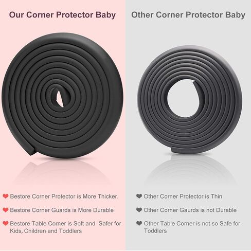Baby Proofing Edge Corner Protector, 20.5 ft (18.1ft Edge + 8 Corners) Baby Proof Corner Guards,Thick Table Bumper Guard, 3M Pre-Taped Corners, Soft Rubber Foam Guard Heavy-Duty Black in Kuwait