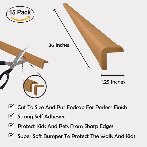 Rubber Bond Wall Corner Guard Edge Protector, 1x1x36 inch Baby Proofing Corner Guards | Self-Adhesive Furniture Edge Strips for Home & Office (5 Pack, Black) in Kuwait