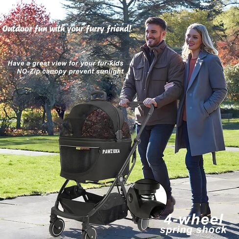 عربة اطفال للحيوانات الاليفة 4 في 1 من باوزديا، عربة اطفال للقطط والكلاب الصغيرة والمتوسطة، قابلة للفصل مع مظلة سهلة القفل بدون سحاب، مجموعة مقعد سيارة معززة بحزام امان للجراء والقطط in Kuwait