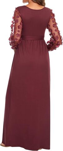 فستان حمل شبكي بأكمام منتفخة مزين بالزهور، فستان طويل للحمل لالتقاط الصور في حفل استقبال المولود الجديد in Kuwait