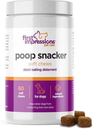 First Impressions Poop Snacker Soft Chews - أفضل رادع لتناول الطعام في البراز للكلاب، رادع كوبروفاجيا للكلاب، البروبيوتيك ومعطر التنفس - رادع للكلاب التي تأكل البراز - 60 قيراط in Kuwait