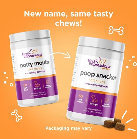 First Impressions Poop Snacker Soft Chews - أفضل رادع لتناول الطعام في البراز للكلاب، رادع كوبروفاجيا للكلاب، البروبيوتيك ومعطر التنفس - رادع للكلاب التي تأكل البراز - 60 قيراط in Kuwait
