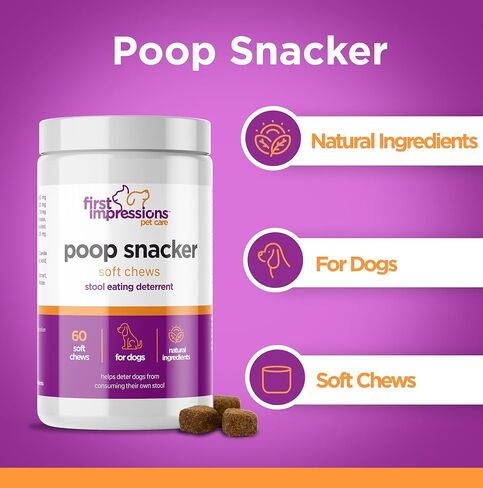 First Impressions Poop Snacker Soft Chews - أفضل رادع لتناول الطعام في البراز للكلاب، رادع كوبروفاجيا للكلاب، البروبيوتيك ومعطر التنفس - رادع للكلاب التي تأكل البراز - 60 قيراط in Kuwait
