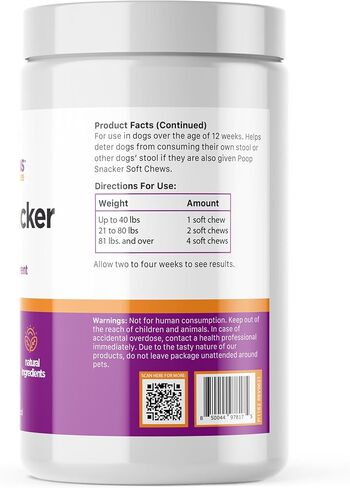 First Impressions Poop Snacker Soft Chews - أفضل رادع لتناول الطعام في البراز للكلاب، رادع كوبروفاجيا للكلاب، البروبيوتيك ومعطر التنفس - رادع للكلاب التي تأكل البراز - 60 قيراط in Kuwait