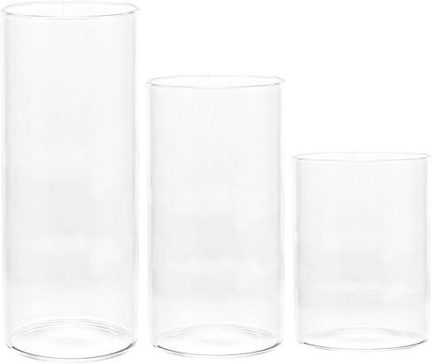 جارنيك غطاء حامل شموع زجاجي شفاف من 3 قطع، غطاء انبوب حامل شموع اسطواني، غطاء انبوبي لتزيين طاولة المنزل in Kuwait