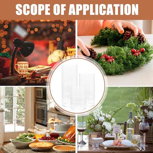 جارنيك غطاء حامل شموع زجاجي شفاف من 3 قطع، غطاء انبوب حامل شموع اسطواني، غطاء انبوبي لتزيين طاولة المنزل in Kuwait