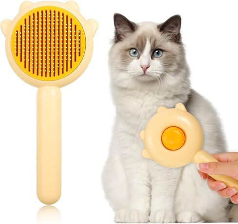 Fuyamp Pet Hair Cleaner Brush,Cat Grooming Brush,Self Cleaning Comb with Release Button for Removes Tangles Loose Fur for Short or Long Haired Cats and Dogs in Kuwait
