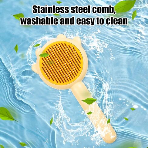Fuyamp Pet Hair Cleaner Brush,Cat Grooming Brush,Self Cleaning Comb with Release Button for Removes Tangles Loose Fur for Short or Long Haired Cats and Dogs in Kuwait