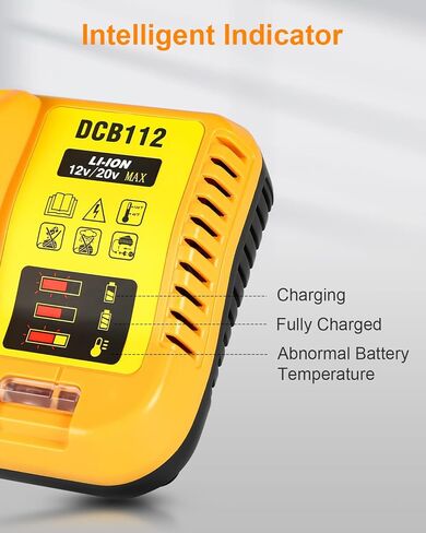 استبدال لشاحن بطارية ديوالت 20 فولت ماكس DCB112، متوافق مع بطارية ليثيوم ديوالت 12 فولت 20 فولت ماكس DCB206 DCB204 DCB205 DCB201 DCB120 DCB127 DCB112 DCB115 DCB118 DCB107 DCB105 DCB102 in Kuwait