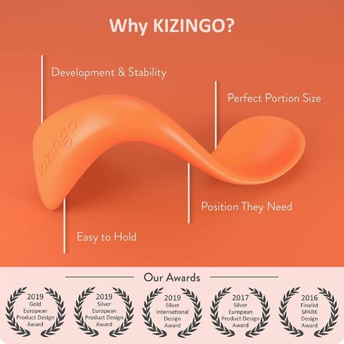 Kizingo Right-Handed Curved Baby Spoons for Toddler Self Feeding (2-Pack, Pink Raspberry and Mint Green) in Saudi Arabia