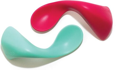 Kizingo Right-Handed Curved Baby Spoons for Toddler Self Feeding (2-Pack, Pink Raspberry and Mint Green) in Saudi Arabia