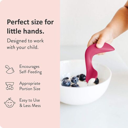 Kizingo Right-Handed Curved Baby Spoons for Toddler Self Feeding (2-Pack, Pink Raspberry and Mint Green) in Saudi Arabia