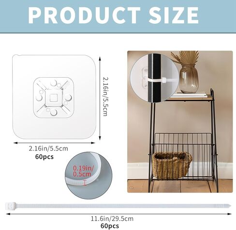 60 Pcs Furniture Anchors for Baby Proofing, No Drill Upgraded Furniture Wall Anchor Anti Tip Furniture Anchors with 60 Pcs Nylon Straps Prevent Falling for Child Safety in Kuwait