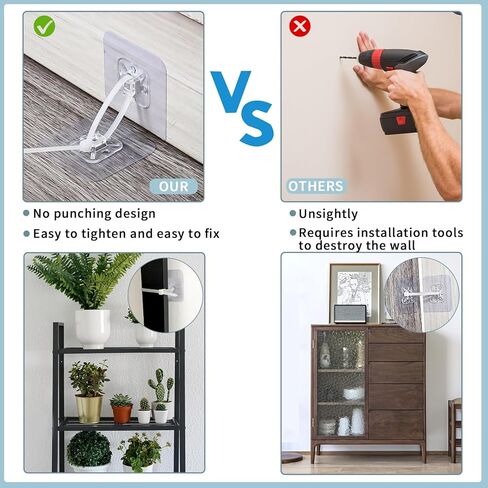 60 Pcs Furniture Anchors for Baby Proofing, No Drill Upgraded Furniture Wall Anchor Anti Tip Furniture Anchors with 60 Pcs Nylon Straps Prevent Falling for Child Safety in Kuwait