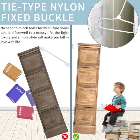 60 Pcs Furniture Anchors for Baby Proofing, No Drill Upgraded Furniture Wall Anchor Anti Tip Furniture Anchors with 60 Pcs Nylon Straps Prevent Falling for Child Safety in Kuwait