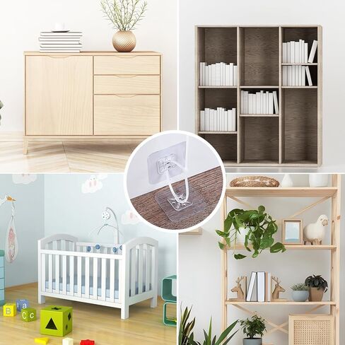 60 Pcs Furniture Anchors for Baby Proofing, No Drill Upgraded Furniture Wall Anchor Anti Tip Furniture Anchors with 60 Pcs Nylon Straps Prevent Falling for Child Safety in Kuwait