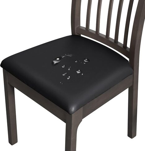 FORCHEER PU Dining Chair Seat Cover Set of 6 Waterproof Dining Chair Covers Leather Chair seat Covers for Dining Room Removable Washable Chair Seat Slipcovers Protector Rear(PU-Black) in Saudi Arabia