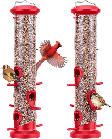 Kingsyard 2 Pack Bird Feeders for Outdoors Hanging, Decorative Floral Tube Bird Feeder with 6 Feeding Ports, Weatherproof & Steel Hanger, Attracting for Wild Birds (Black) in Saudi Arabia