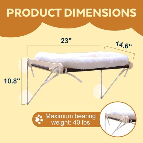 Docabu Cat Window Perch with Metal Support Frame Underneath (Cushion Included), Comfy & Spacious Cat Hammock with 4 Strong Suction Cups, Cat Window Hammock for Sunbathing, Napping and Overlooking in Kuwait