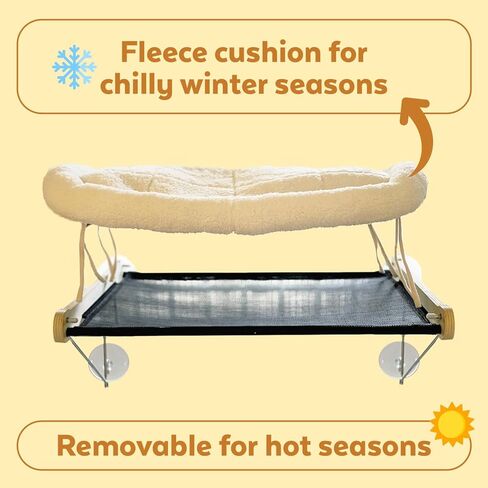 Docabu Cat Window Perch with Metal Support Frame Underneath (Cushion Included), Comfy & Spacious Cat Hammock with 4 Strong Suction Cups, Cat Window Hammock for Sunbathing, Napping and Overlooking in Kuwait