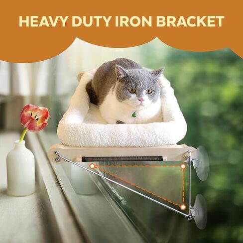 Docabu Cat Window Perch with Metal Support Frame Underneath (Cushion Included), Comfy & Spacious Cat Hammock with 4 Strong Suction Cups, Cat Window Hammock for Sunbathing, Napping and Overlooking in Kuwait