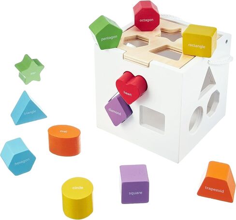 مكعب فرز ثنائي اللغة للأشكال الذكية - ألعاب مكعبة للأنشطة لتعلم الأطفال الصغار باللغتين الإنجليزية والإسبانية - مكعبات ملونة في صندوق فرز بأشكال خشبية - لغز تعليمي للأطفال من سن 12 شهرًا فما فوق in Kuwait