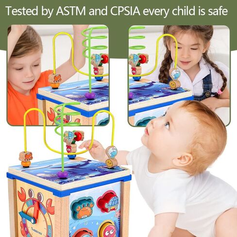 LMYzhijia ألعاب خشبية مكعبة للأنشطة 5 في 1 لعبة خشبية للأطفال هدية عيد ميلاد أول طفل تنموي تعليمي ألعاب للأولاد 36 شهرًا حتى ألعاب مونتيسوري مع فارز على شكل متاهة من الخرز in Kuwait