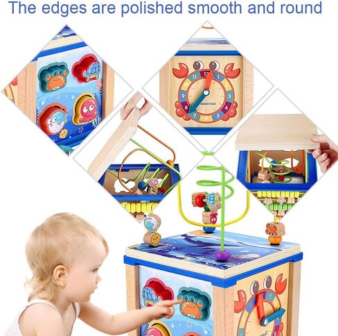 LMYzhijia ألعاب خشبية مكعبة للأنشطة 5 في 1 لعبة خشبية للأطفال هدية عيد ميلاد أول طفل تنموي تعليمي ألعاب للأولاد 36 شهرًا حتى ألعاب مونتيسوري مع فارز على شكل متاهة من الخرز in Kuwait